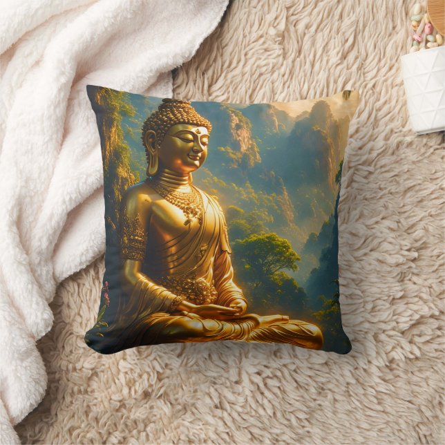 Golden Meditation in the Thai Peaks Throw Pillow (Blanket)