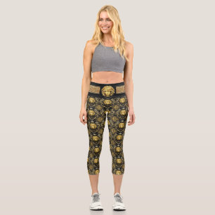Golden Medusa Classical Meander Key Capri Leggings