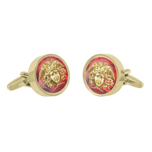 Golden Medusa _ French Empire Ruby Red Cufflinks