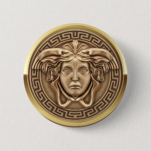 Golden Medusa Gorgon with Greek Key Button
