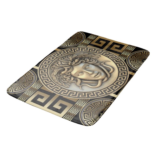 Golden Medusa Greek Key  Bath Mat (Angled)