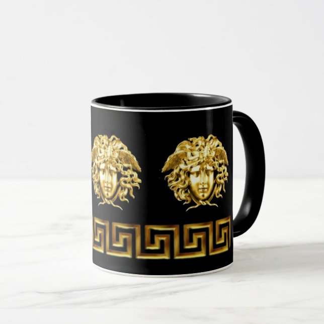 Golden Medusa Greek Key Coffee Cup (Front Right)