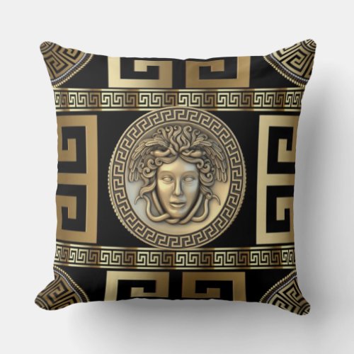 Golden Medusa Greek Key of Life  Throw Pillow