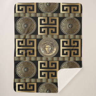 Golden Medusa Greek Key  Sherpa Blanket