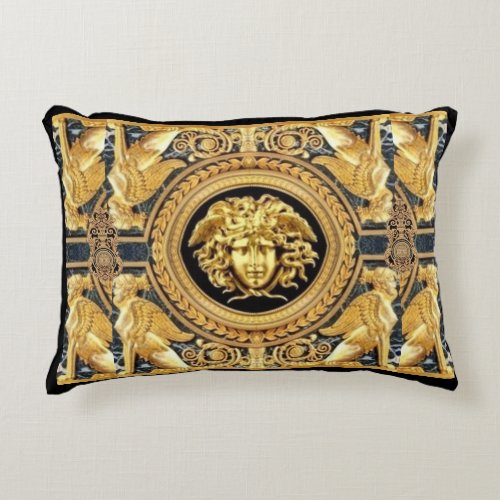 Golden Medusa Greek Sphinges Designer  Accent Pillow