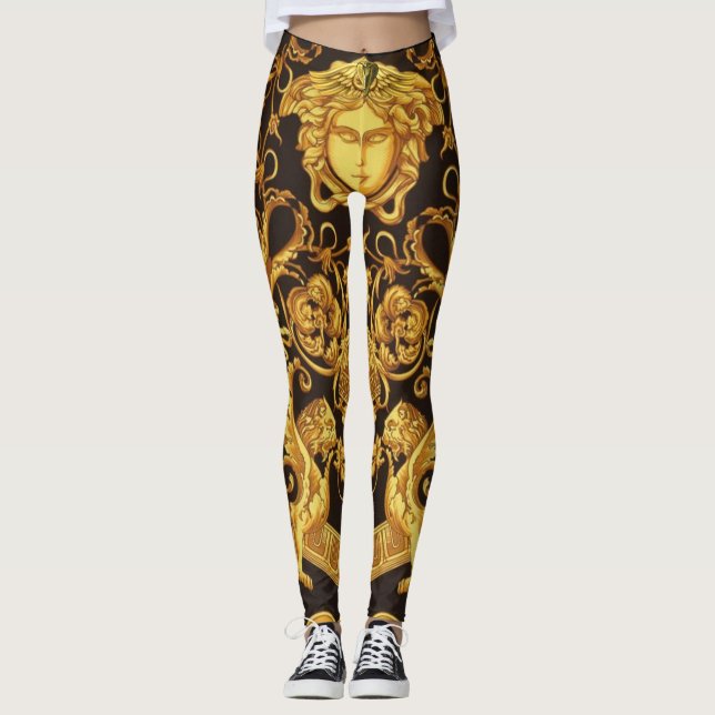 Golden Medusa with Baroque Ornaments Leggings (Front)