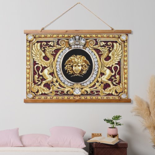 Golden Medusa Wood Topped Wall Tapestry