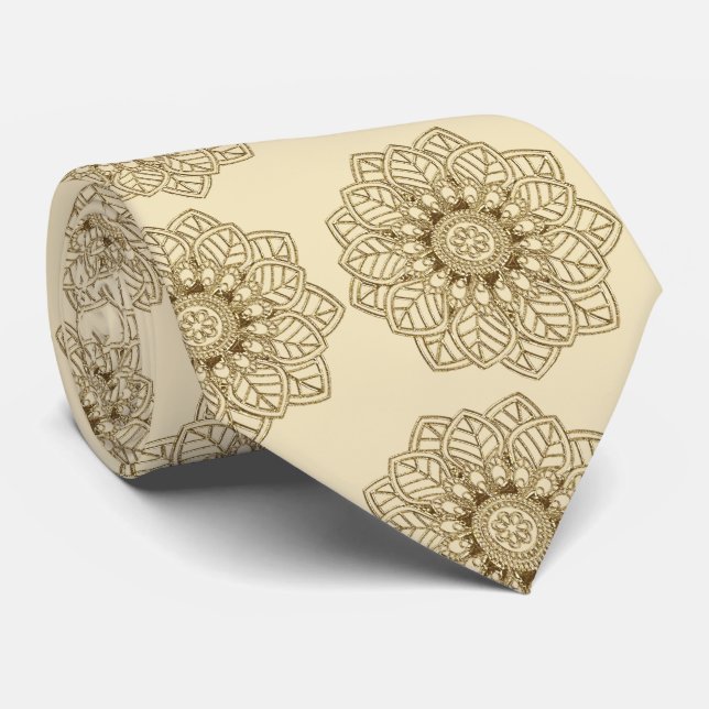 Golden Mehndi Lace on Ivory Wedding Neck Tie (Rolled)