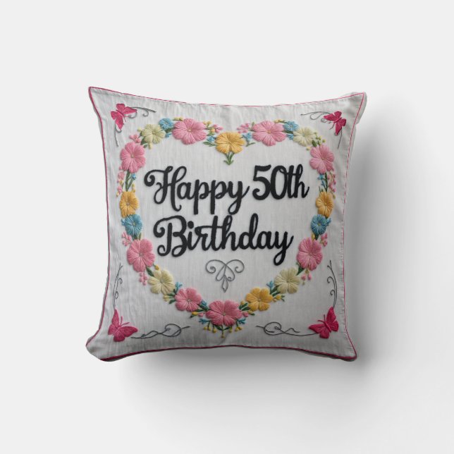 Golden Memories: 50th Birthday Throw Pillow for  (Front)