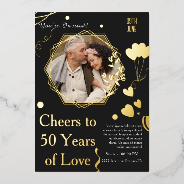 Golden Memories Celebrating 50 Years of Love Foil Invitation (Front)