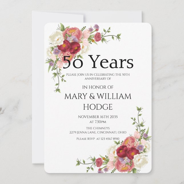 "Golden Memories: Celebrating 50 Years of Love" Invitation (Front)