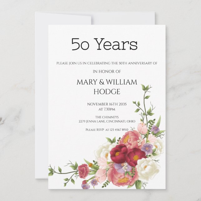 "Golden Memories: Celebrating 50 Years of Love" Invitation (Front)