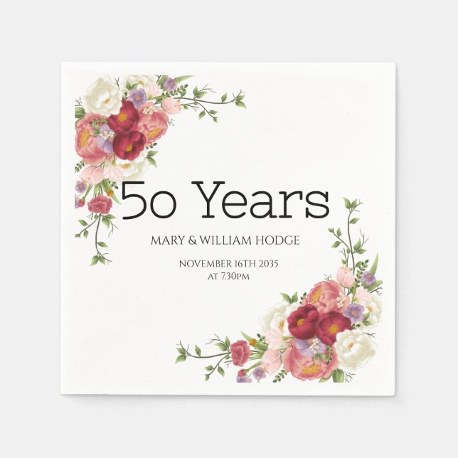 "Golden Memories: Celebrating 50 Years of Love" Napkins (Front)