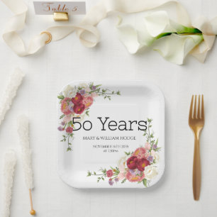 "Golden Memories: Celebrating 50 Years of Love" Paper Plates