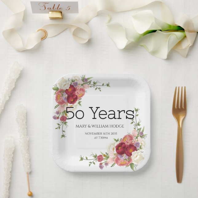 "Golden Memories: Celebrating 50 Years of Love" Paper Plates (Wedding)