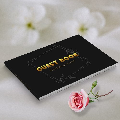 Golden Memories  Elegant Black  Gold Wedding Guest Book