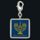 Golden Menorah Charm<br><div class="desc">Square sterling silver-plated charm with an image of a golden menorah and optional text on royal blue. See matching square button,  large square premium metal keychain,  square necklace and wrist watch. See the entire Hanukkah Charm collection under the ACCESSORIES category in the HOLIDAYS section.</div>