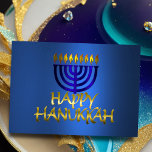 Golden Menorah Flames Happy Hanukkah on Blue Holiday Card<br><div class="desc">Holiday themed items designed by Umua. Printed and shipped by Zazzle or their affiliates.</div>