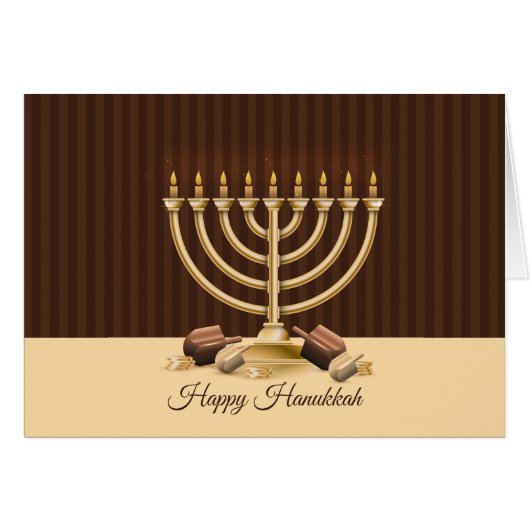 Golden Menorah Hanukkah Cards (Front Horizontal)