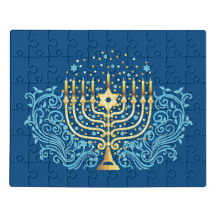 Golden menorah Hanukkah greeting festival of light Jigsaw Puzzle