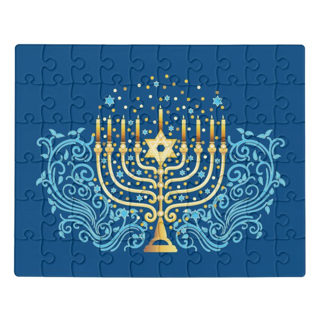 Golden menorah Hanukkah greeting festival of light Jigsaw Puzzle (Puzzle Horizontal)