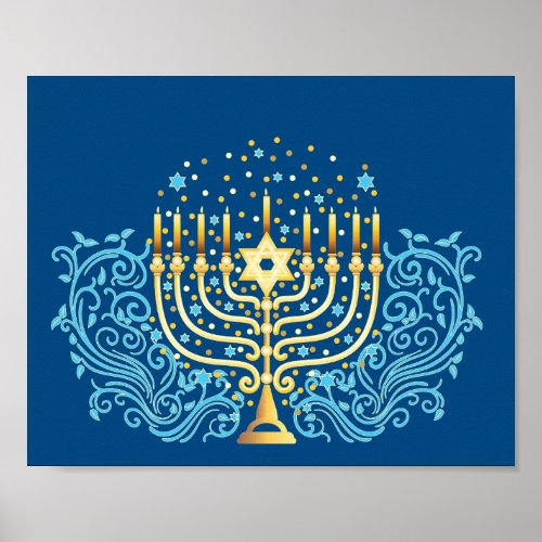 Golden menorah Hanukkah greeting festival of light Poster