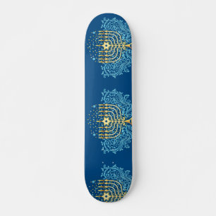 Golden menorah Hanukkah greeting festival of light Skateboard