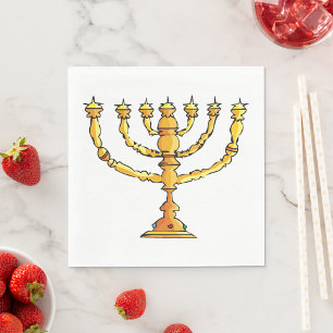 Golden Menorah Jewish Candle Holder Napkins