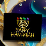 Golden Menorah Rainbow Flames Happy Hanukkah Card<br><div class="desc">Holiday themed items designed by Umua. Printed and shipped by Zazzle or their affiliates.</div>