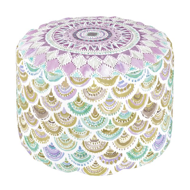 GOLDEN MERMACITA Beach Purple Mandala Meditation Pouf (Angled Front)