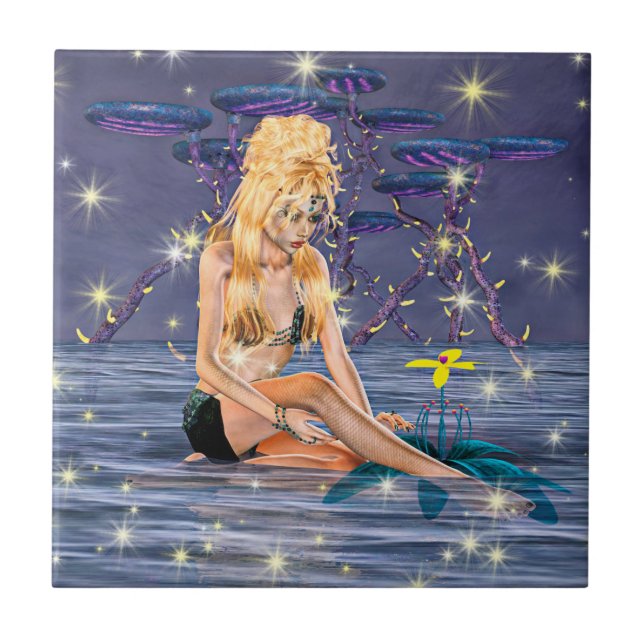 Golden Mermaid Ceramic Tile (Front)