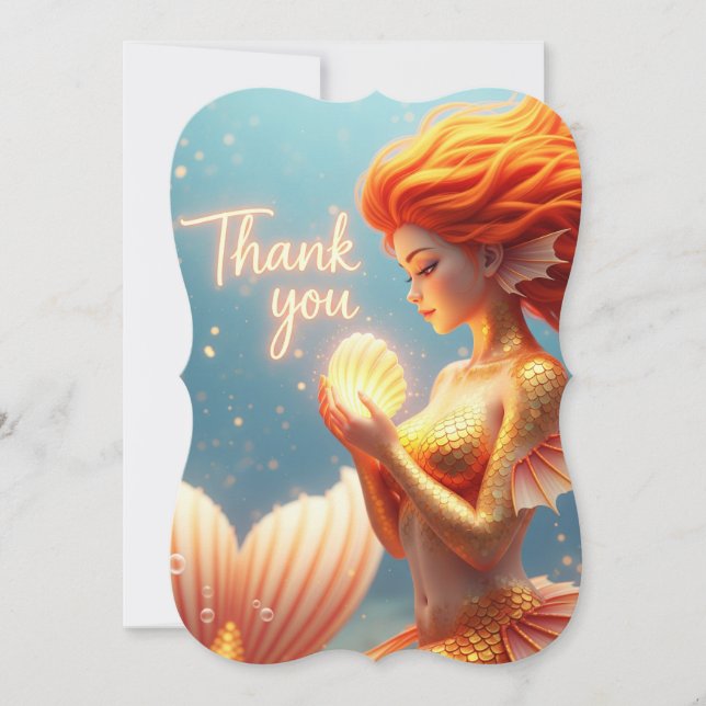 Golden Mermaid Thank You Card | Ocean Fantasy Art  (Front)