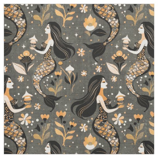 Golden Mermaids Fabric