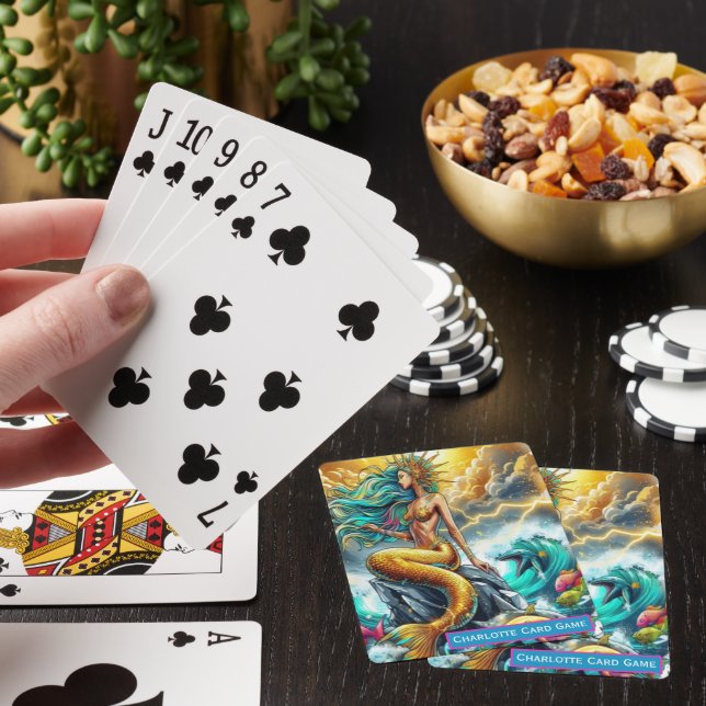 Golden Mermaids Reign Monogram kids Old Maid Game Poker Cards (In Situ)