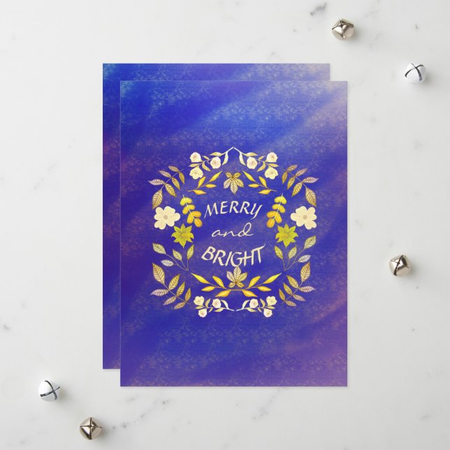 GOLDEN MERRY AND BRIGHT personalized Holiday Card (Front/Back In Situ)