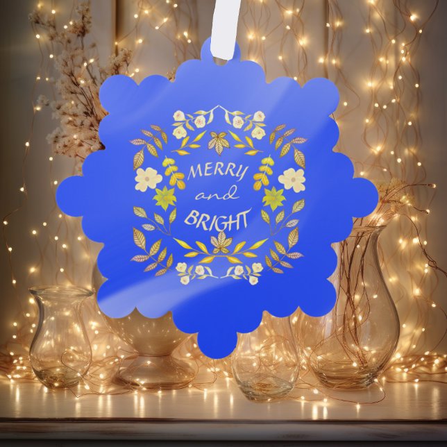 GOLDEN MERRY AND BRIGHT personalized Ornament Card (Creator Uploaded)