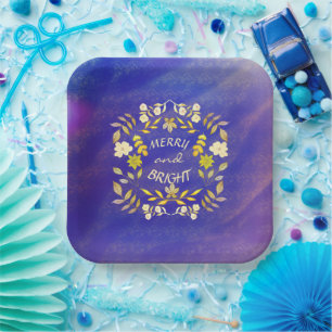GOLDEN MERRY AND BRIGHT personalized Paper Plates