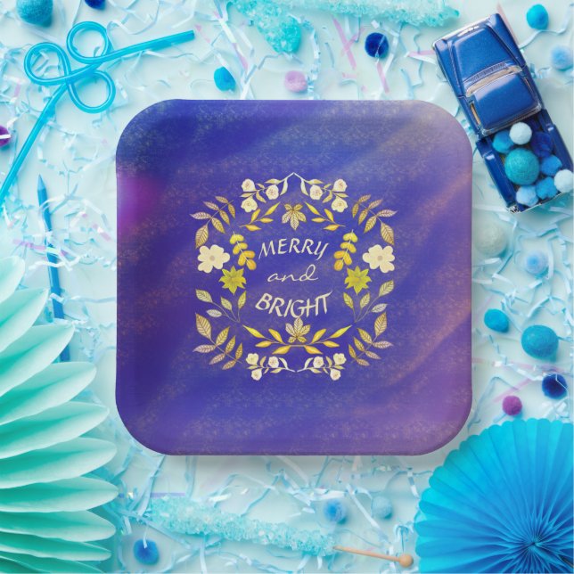 GOLDEN MERRY AND BRIGHT personalized Paper Plates (Party)
