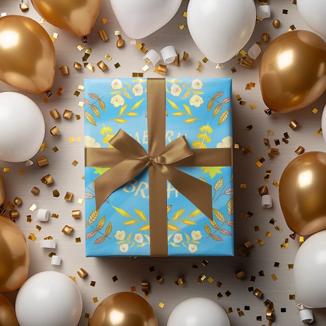 GOLDEN MERRY AND BRIGHT personalized Wrapping Paper (Creator Uploaded)