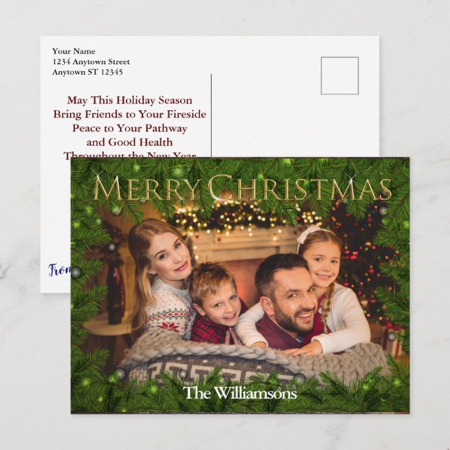 Golden Merry Christmas Among Pine Photo Postcard (Front/Back)