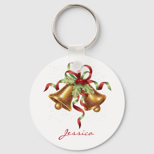 Golden Merry Christmas Bell with Red Bow Holiday