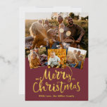 Golden Merry Christmas Elegant Photo collage Foil  Foil Holiday Card<br><div class="desc">Elegant Merry Christmas Card with a collage of 4 beautiful photos.
The photos in the mock-up are from https://it.freepik.com/serie/16689007</div>