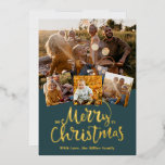 Golden Merry Christmas Elegant Photo collage Foil Holiday Card<br><div class="desc">Elegant Merry Christmas Card with a collage of 4 beautiful photos.
The photos in the mock-up are from https://it.freepik.com/serie/16689007</div>