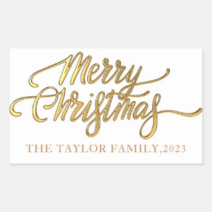 Golden Merry Christmas Holiday Gift black Rectangular Sticker
