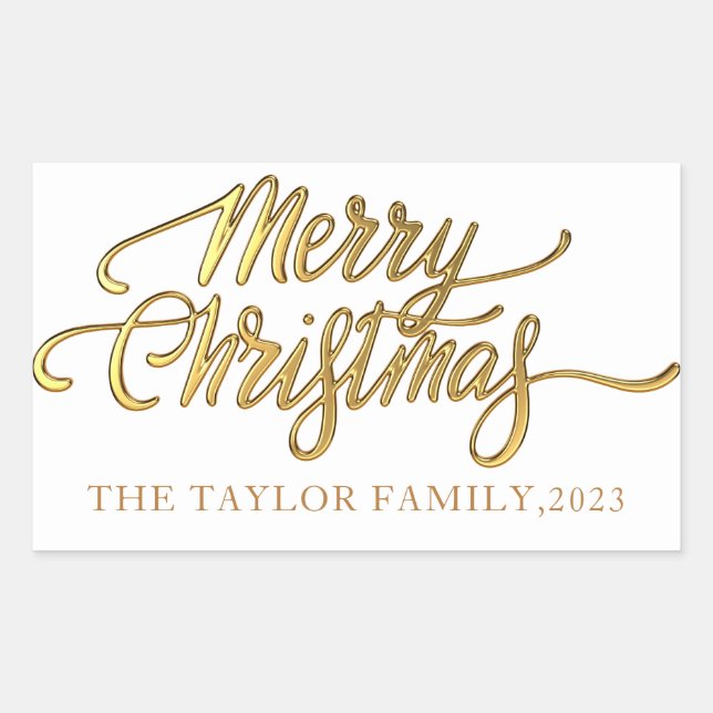 Golden Merry Christmas Holiday Gift black Rectangular Sticker (Front)