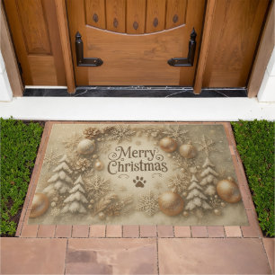 Golden Merry Christmas Holiday Pet Theme Doormat