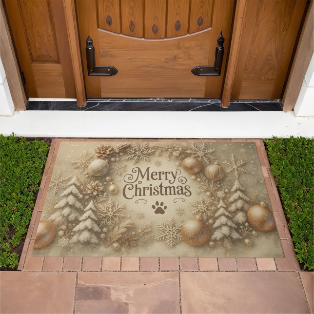 Golden Merry Christmas Holiday Pet Theme Doormat (Outdoor)