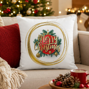 Golden Merry Christmas Personalized Throw Pillow