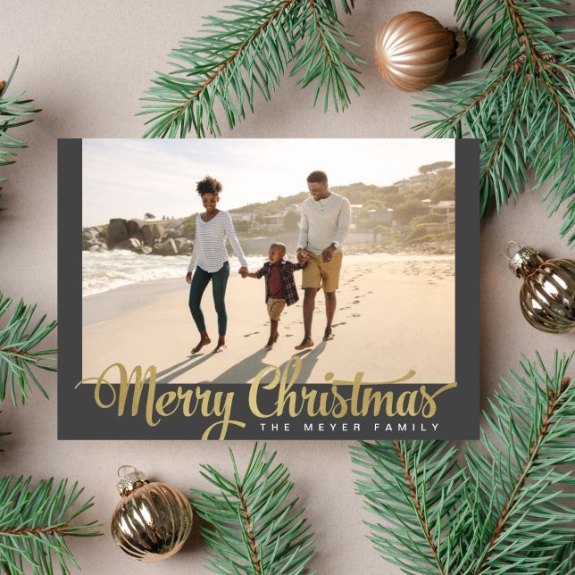 Golden Merry Christmas Photo Holiday Card (Creator Uploaded)