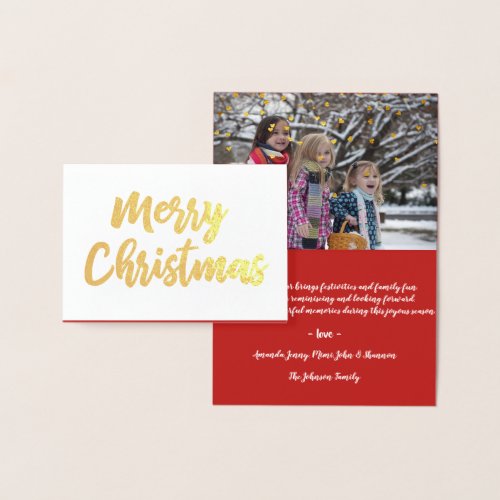 Golden Merry Christmas Script Foto Hearts Snow Foil Card